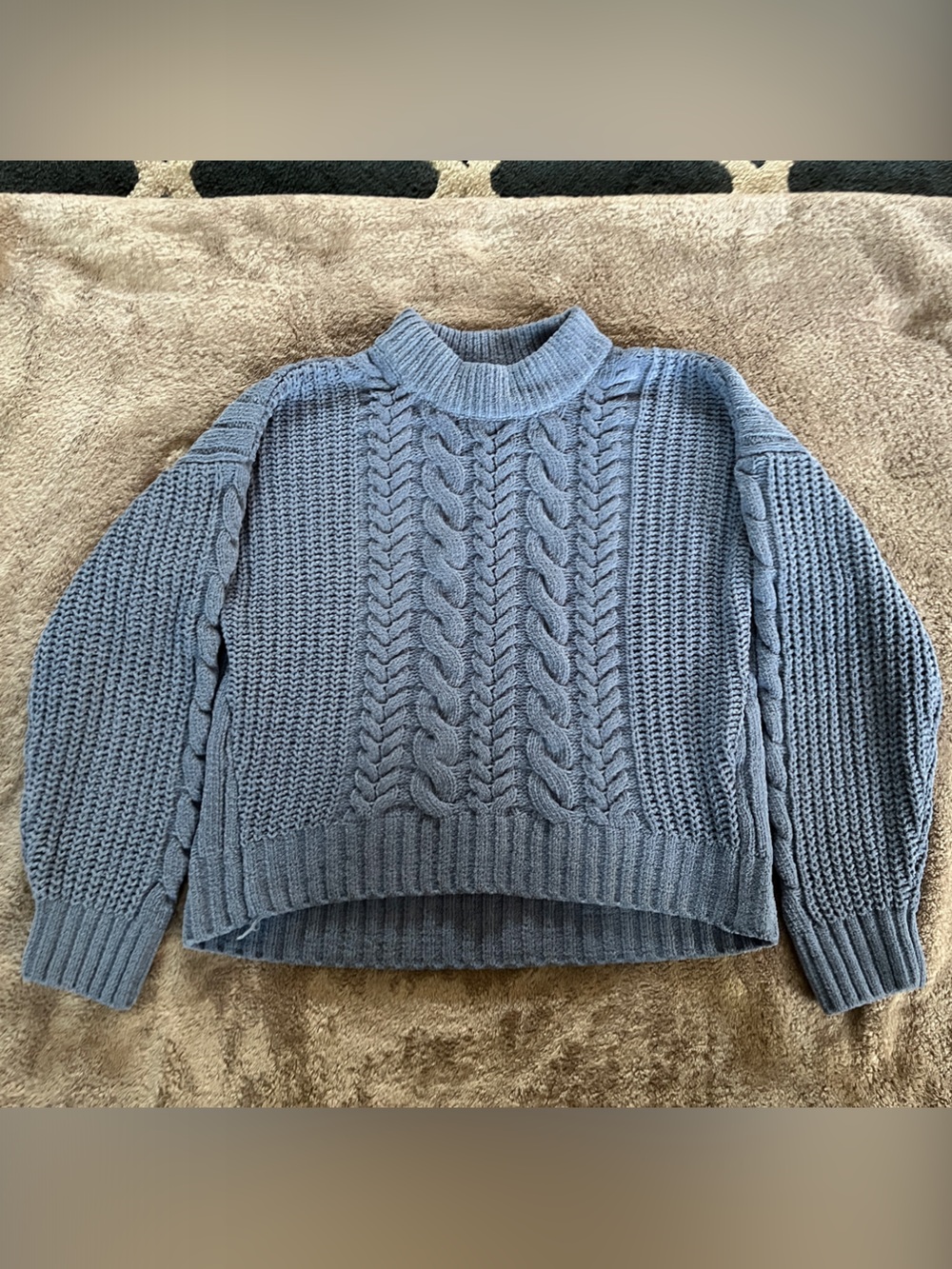 Girls Cable Knit Sweater - Dusty Blue